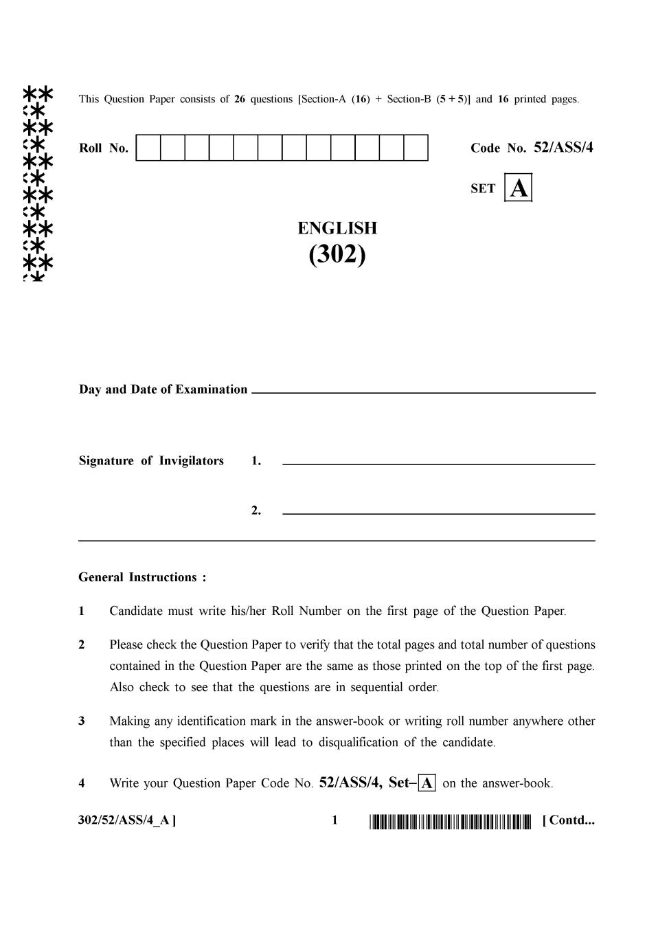 NIOS Class 12 Question Paper Apr 2016 - English - Page 1