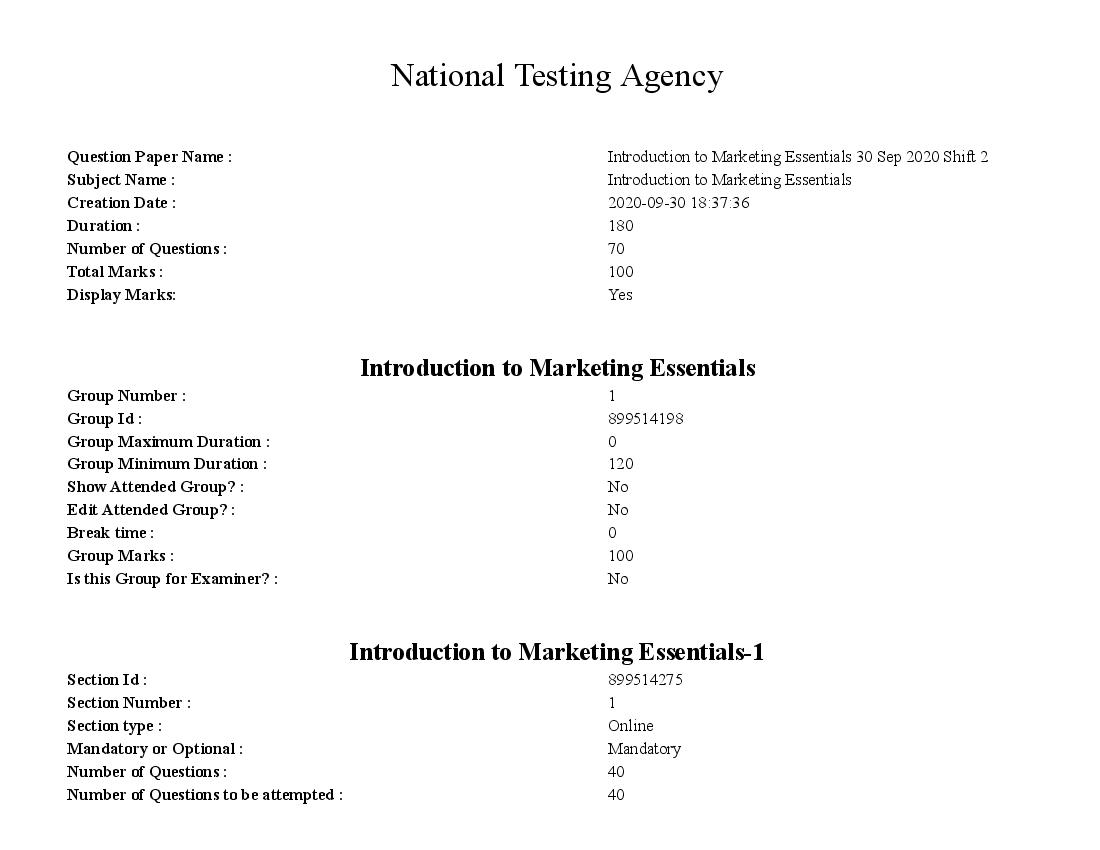 SWAYAM 2020 Question Paper Introduction to Marketing Essentials - Page 1 of 34