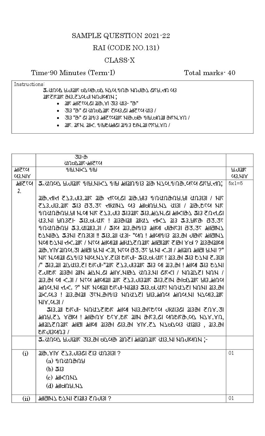 CBSE Class 10 Sample Paper 2022 for RAI - Page 1