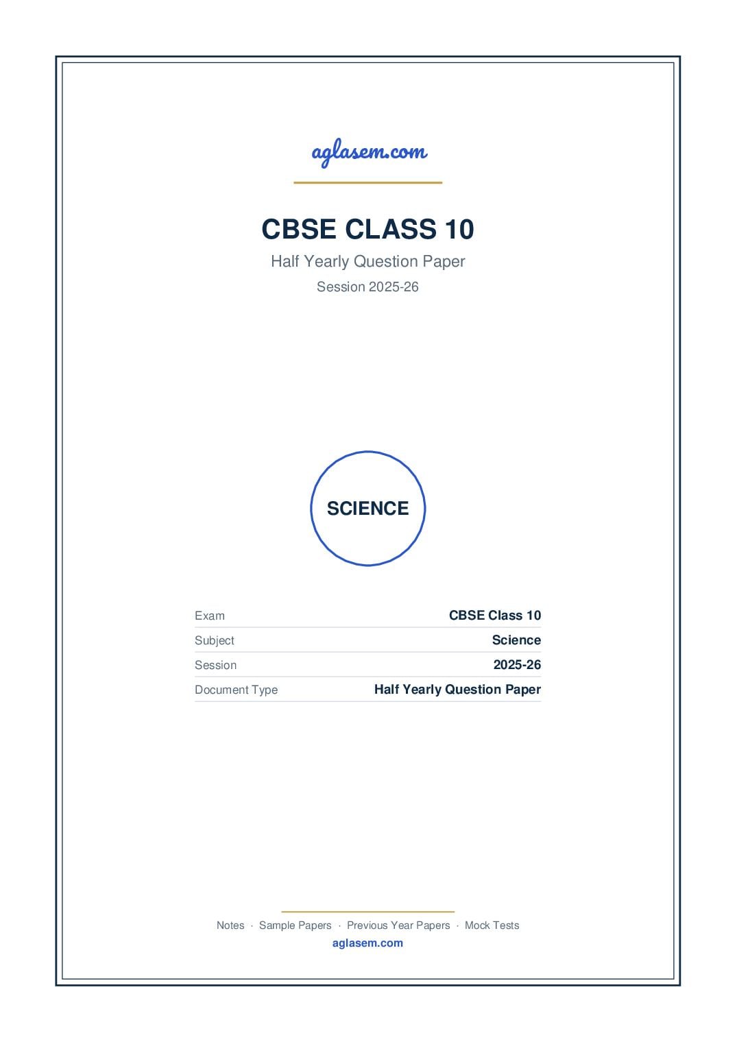 Class 10 Half Yearly Question Paper 2025-26 Science - Page 1 of 8