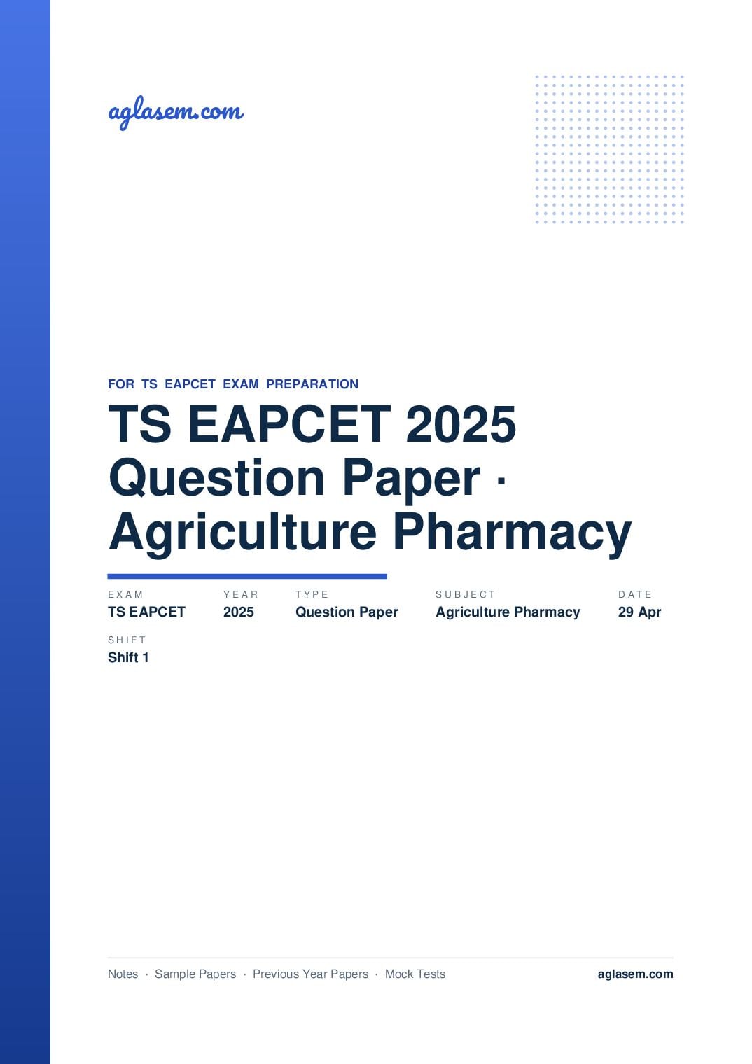 TS EAPCET 2025 Question Paper Agriculture and Pharmacy 29 Apr Shift 1 - Page 1 of 78