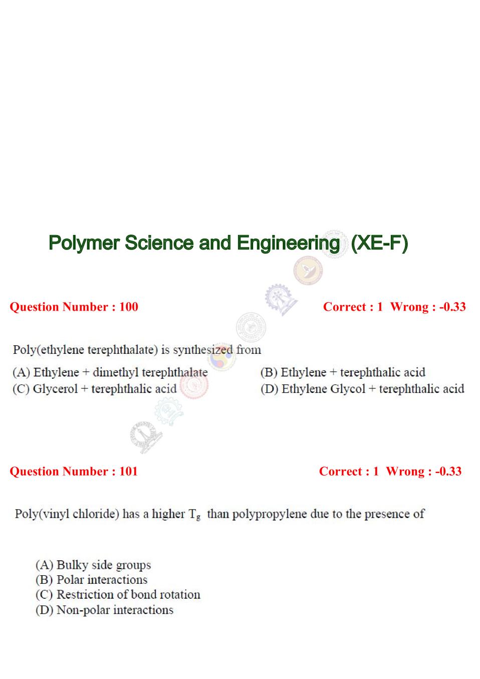 GATE 2017 Polymer Science and Engineering (XE-F) Question Paper with Answer - Page 1