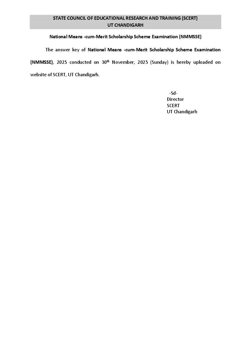 Chandigarh NMMS 2025 Final Answer Key - Page 1