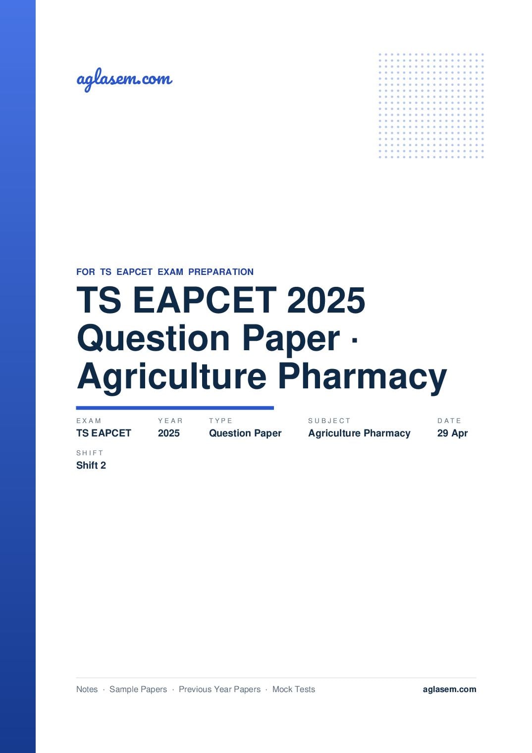 TS EAPCET 2025 Question Paper Agriculture and Pharmacy 29 Apr Shift 2 - Page 1 of 73
