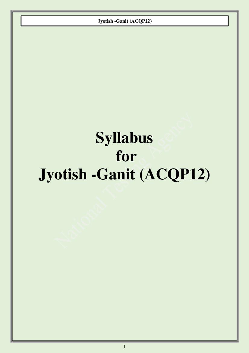 CUET PG 2024 Syllabus Jyotish Ganit - Page 1