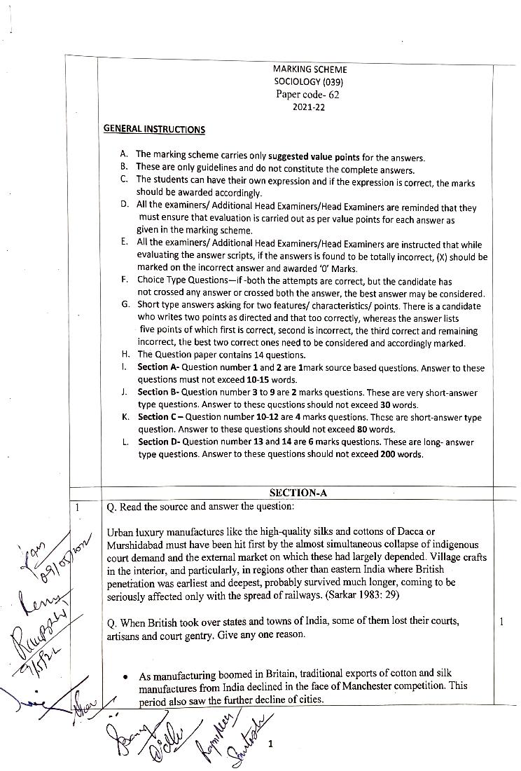 CBSE Class 12 Question Paper 2022 Solution Sociology - Page 1