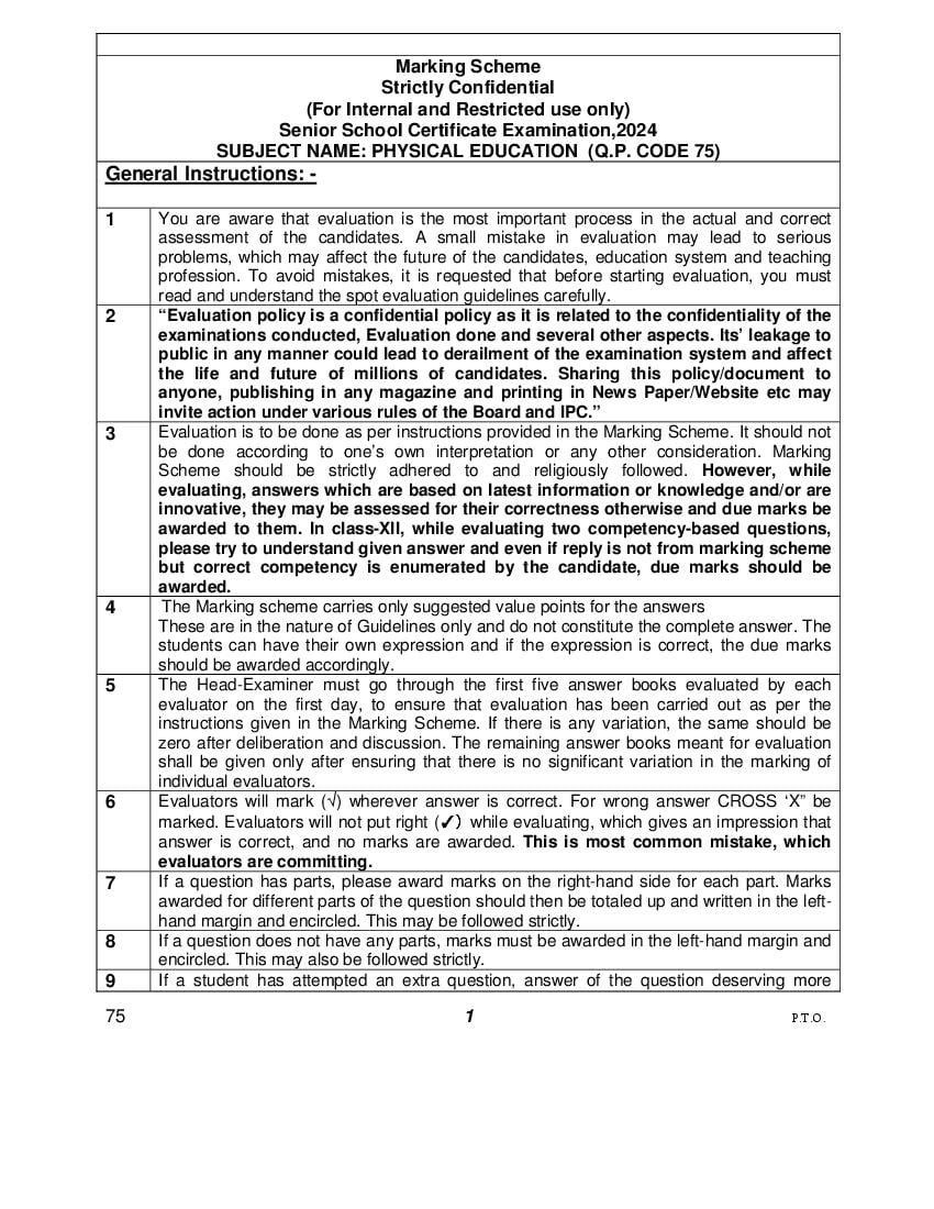 CBSE Class 12 Question Paper 2024 Solution Physical Education - Page 1