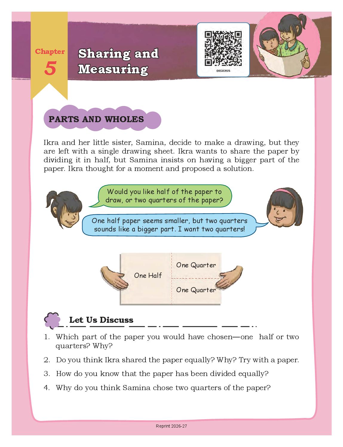 NCERT Book Class 4 Mathematics (Math Mela) Chapter 5 Sharing and Measuring - Page 1 of 18