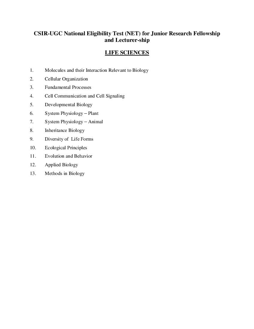 CSIR UGC NET syllabus for Life Sciences - Page 1
