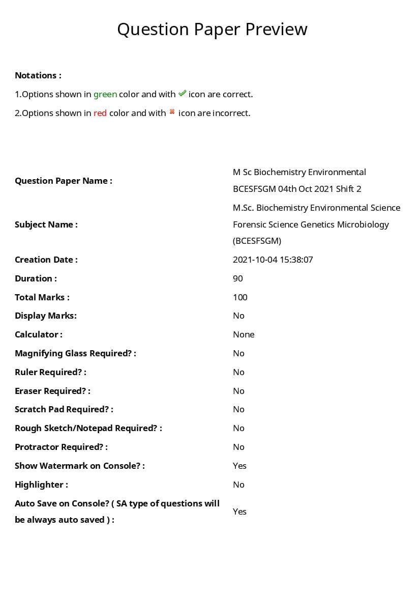 TS CPGET 2021 Question Paper M.Sc Biochemistry Environmental - Page 1