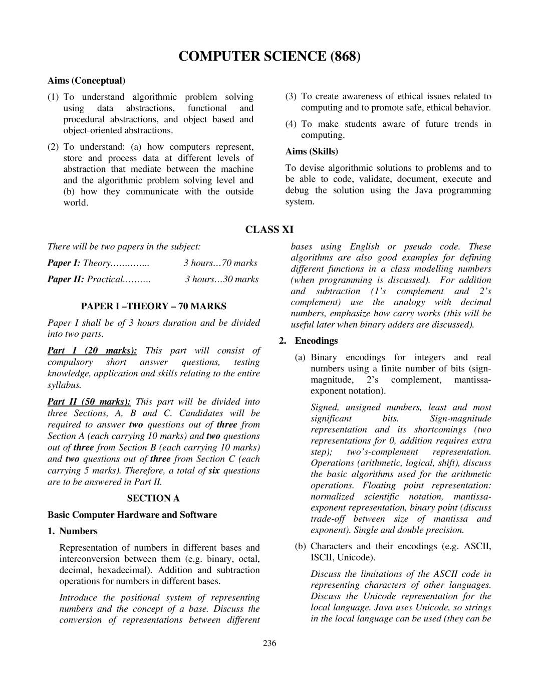 ISC Class 12 Computer Science Syllabus 2020 - Page 1