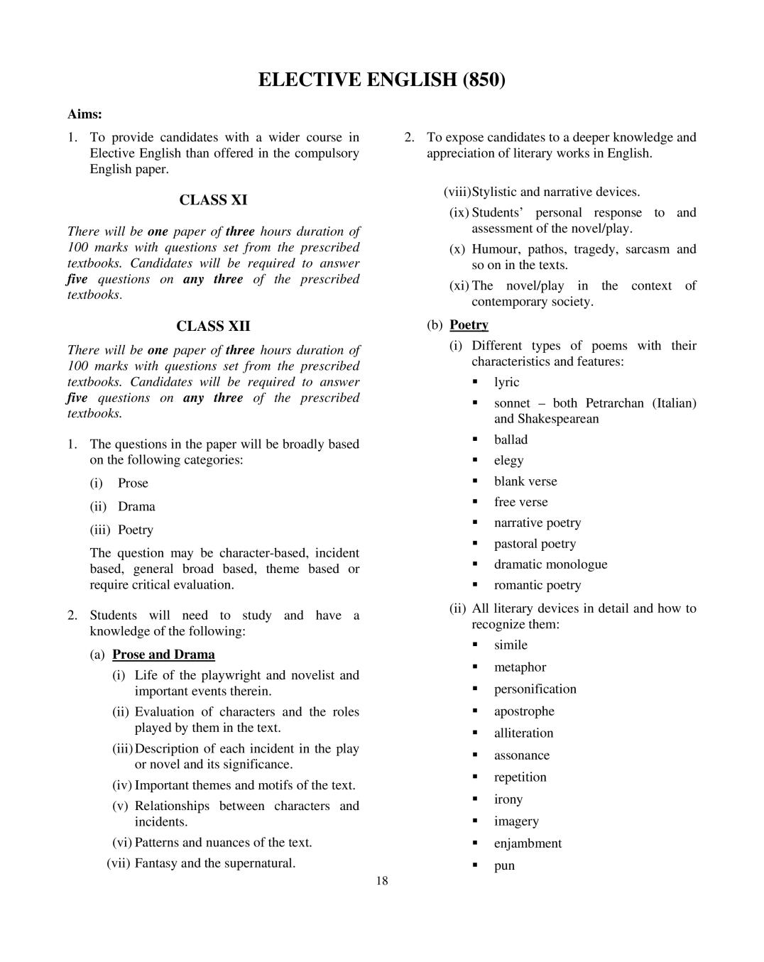 ISC Class 12 Elective English Syllabus 2020 - Page 1