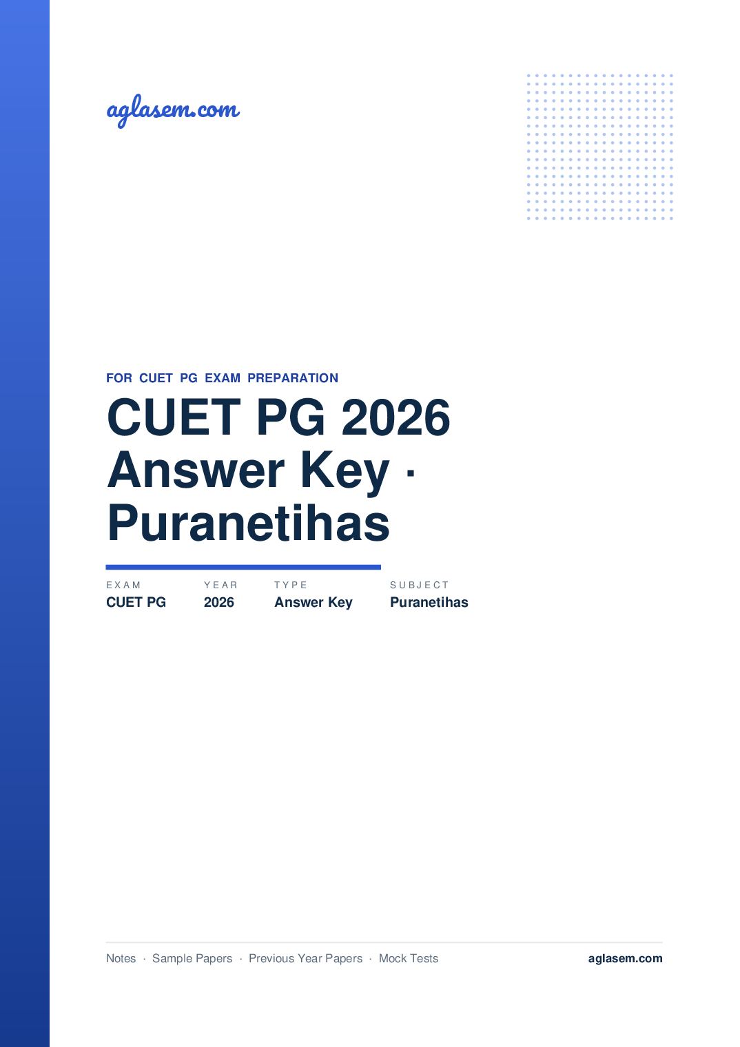 CUET PG 2026 Answer Key Puranetihas - Page 1 of 2