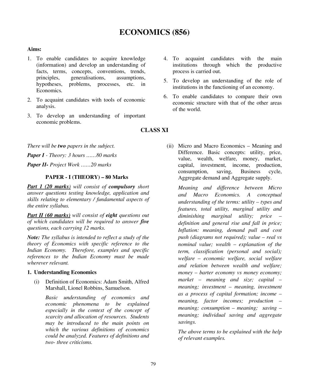 ISC Class 12 Economics Syllabus 2020 - Page 1