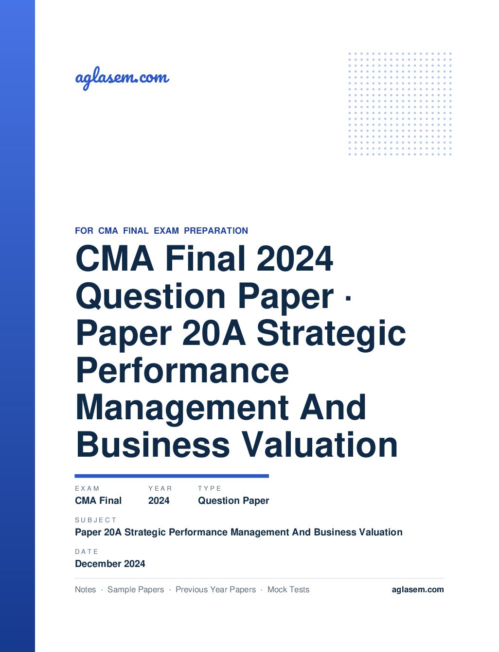 CMA Final December 2024 Question Paper Paper 20A Strategic Performance Management And Business Valuation - Page 1 of 13