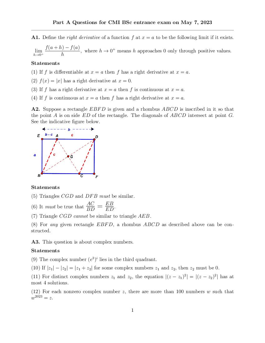 CMI Entrance Exam 2023 Question Papers PDF with Solutions (4 Papers)