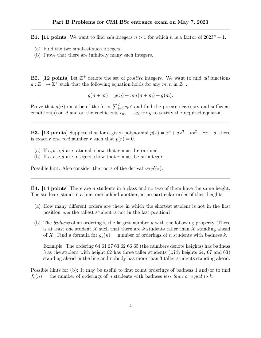 CMI Entrance Exam 2023 Question Papers PDF with Solutions (4 Papers)