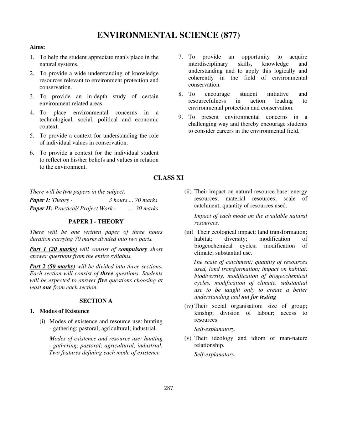 ISC Class 12 Environmental Science Syllabus 2020 - Page 1