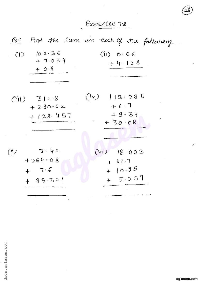 RD Sharma Solutions Class 6 Maths Chapter 7 Decimals Exercise 7.8 - Page 1