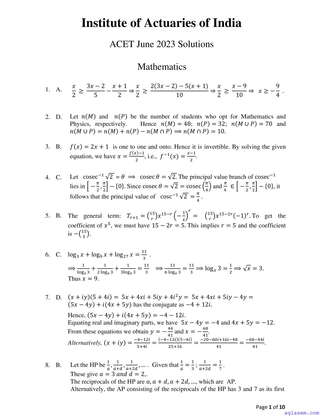 ACET Jun 2023 Solution - Page 1 of 10