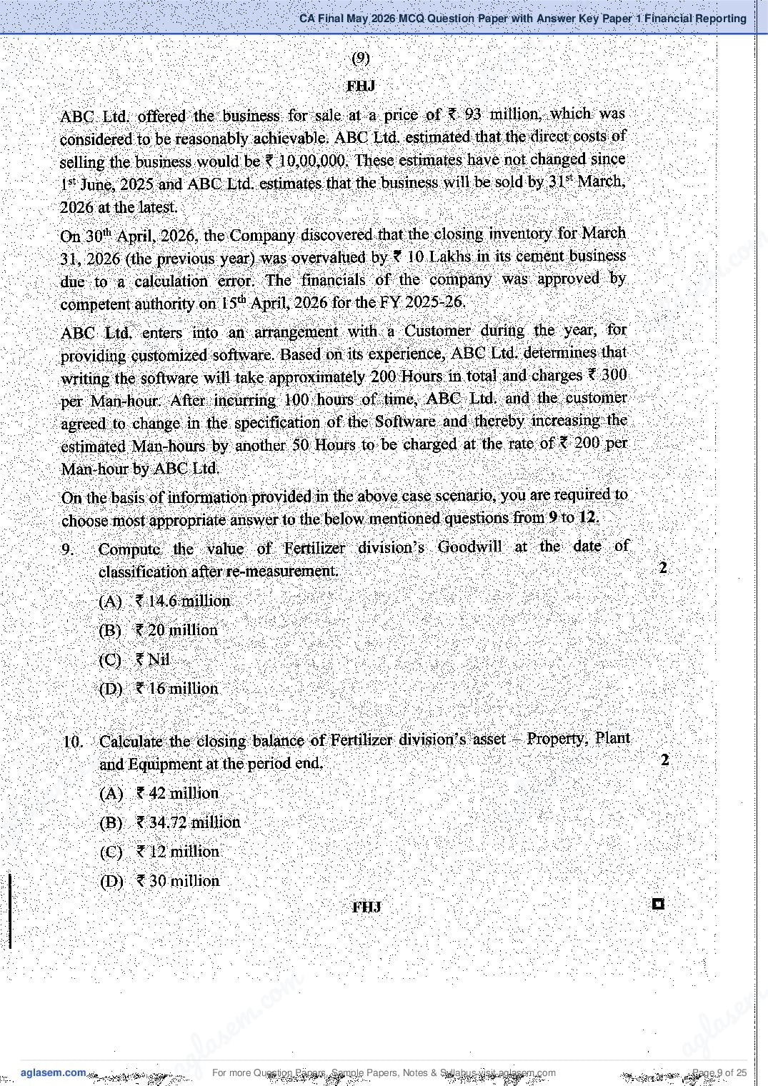 CA Final 2026 MCQ Papers, Answer Key and Suggested Answers PDF (Jan, May)