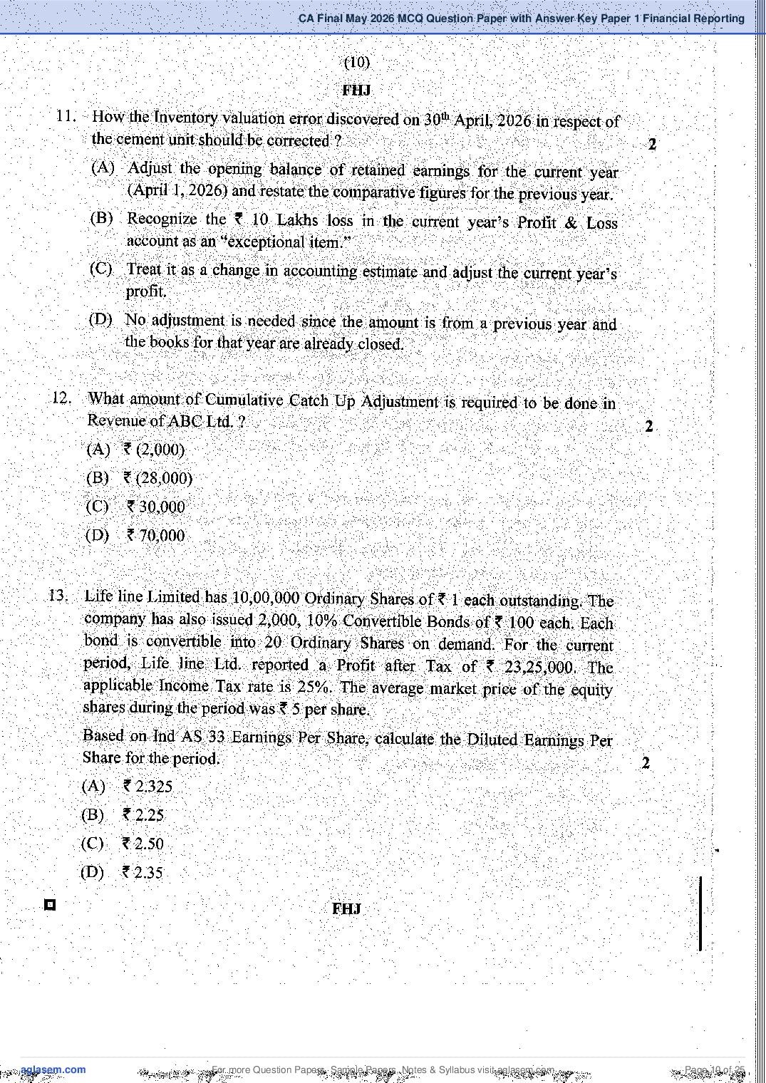CA Final 2026 MCQ Papers, Answer Key and Suggested Answers PDF (Jan, May)