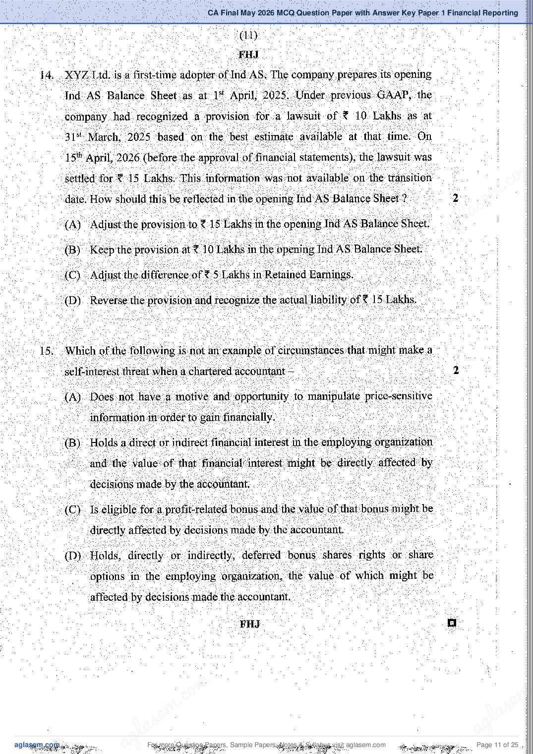 CA Final 2026 MCQ Papers, Answer Key and Suggested Answers PDF (Jan, May)