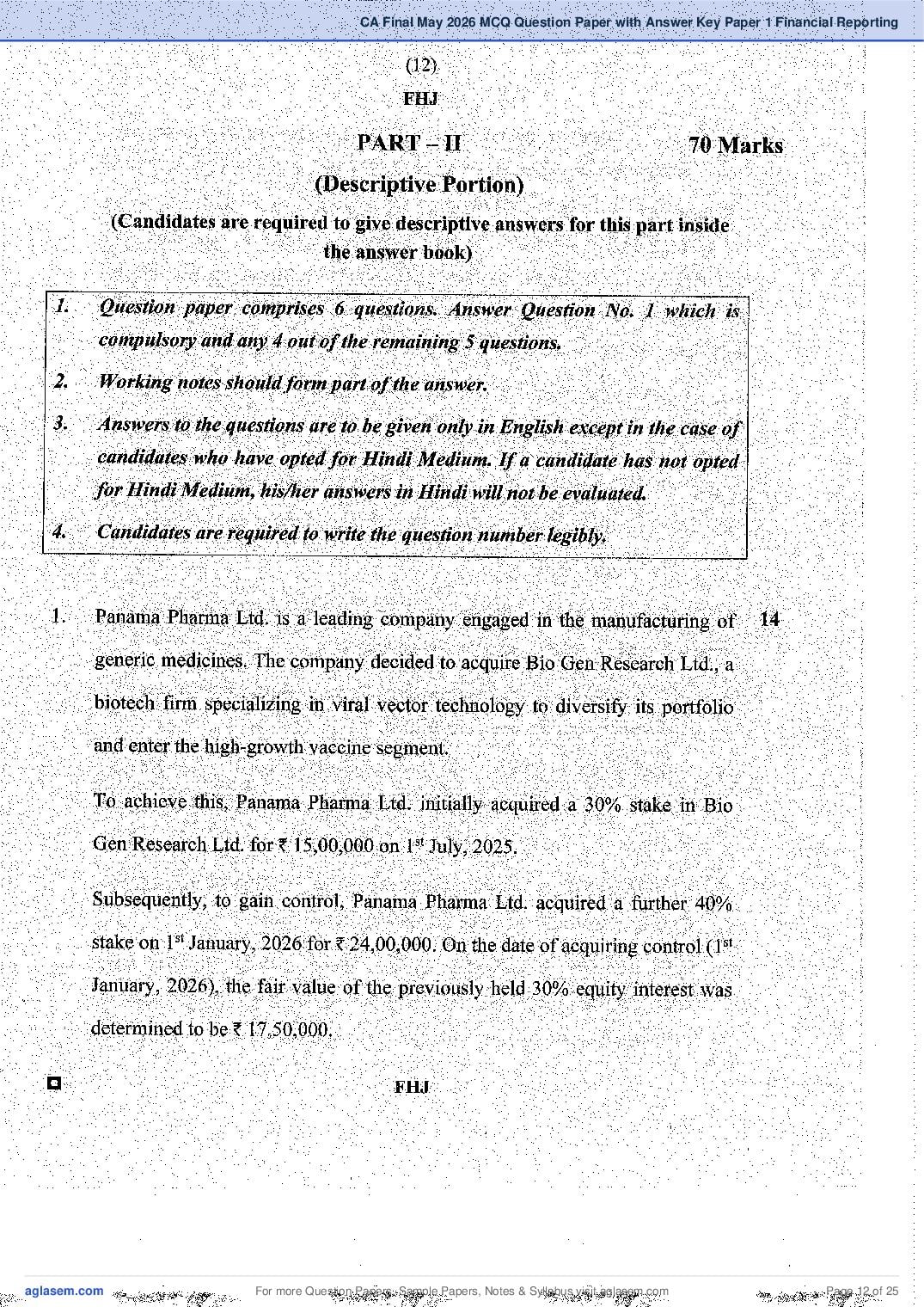CA Final 2026 MCQ Papers, Answer Key and Suggested Answers PDF (Jan, May)