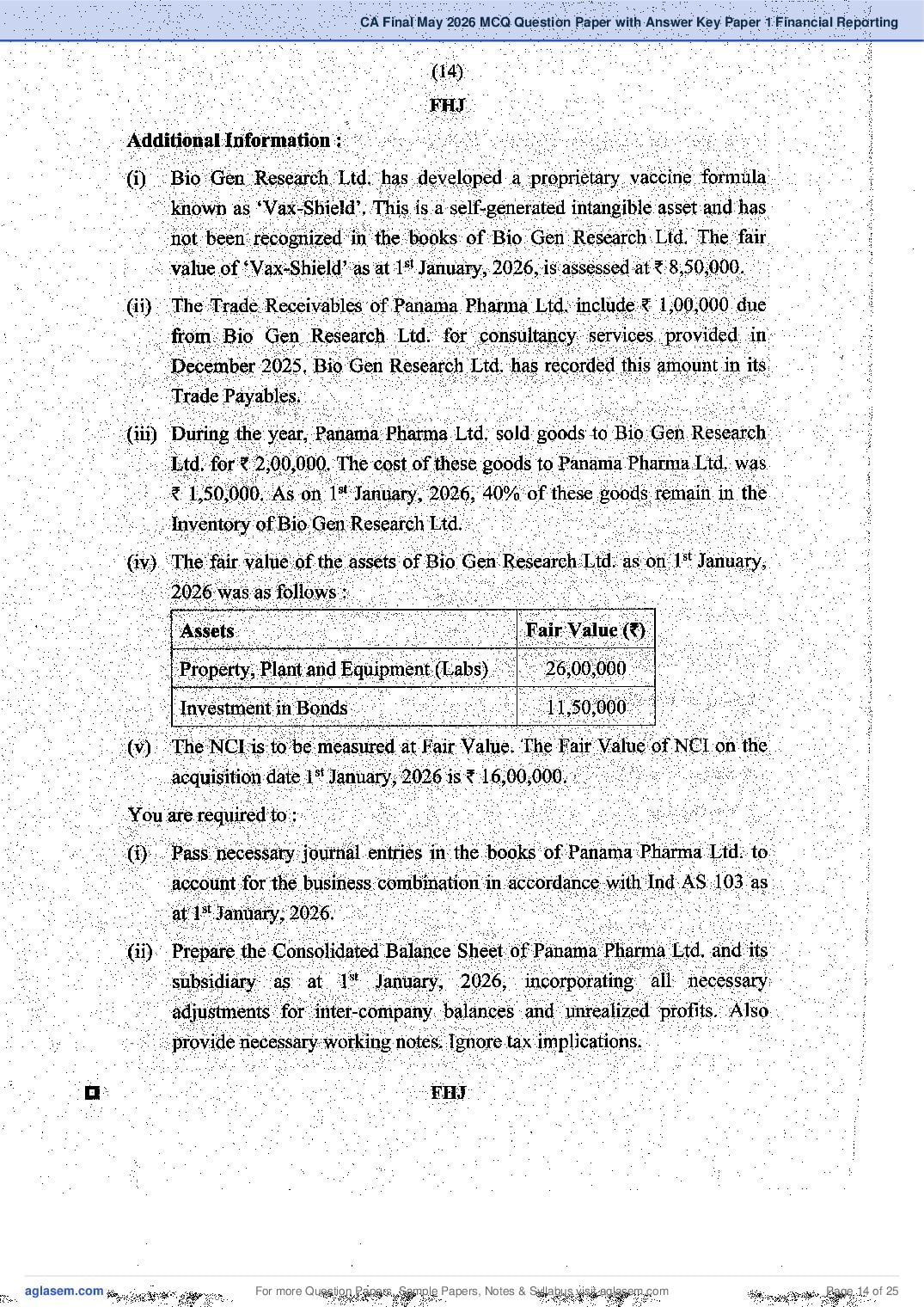 CA Final 2026 MCQ Papers, Answer Key and Suggested Answers PDF (Jan, May)
