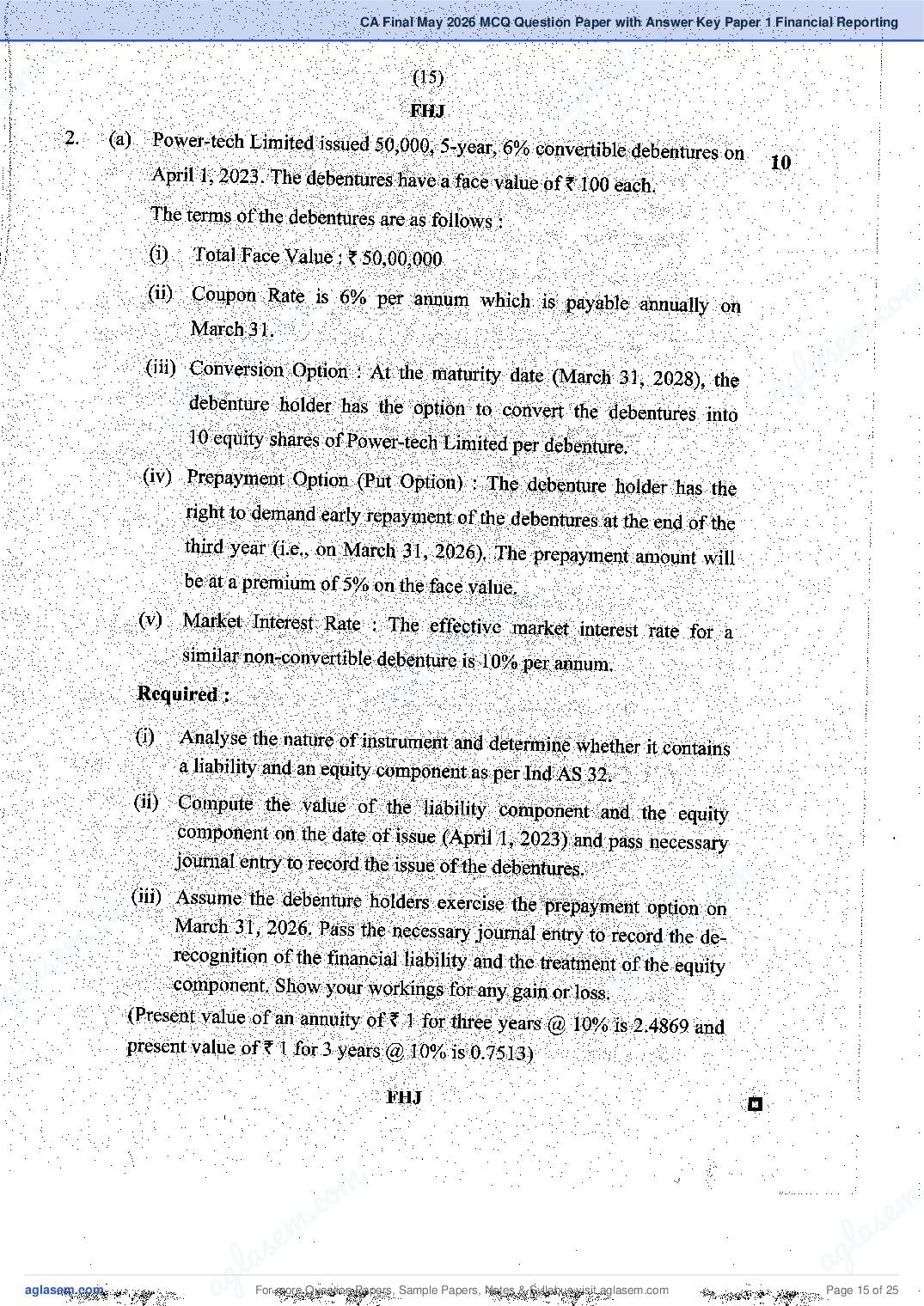 CA Final 2026 MCQ Papers, Answer Key and Suggested Answers PDF (Jan, May)