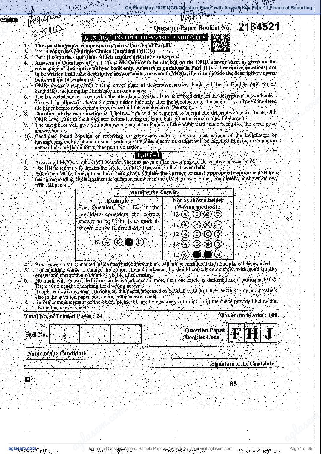 CA Final 2026 MCQ Papers, Answer Key and Suggested Answers PDF (Jan, May)