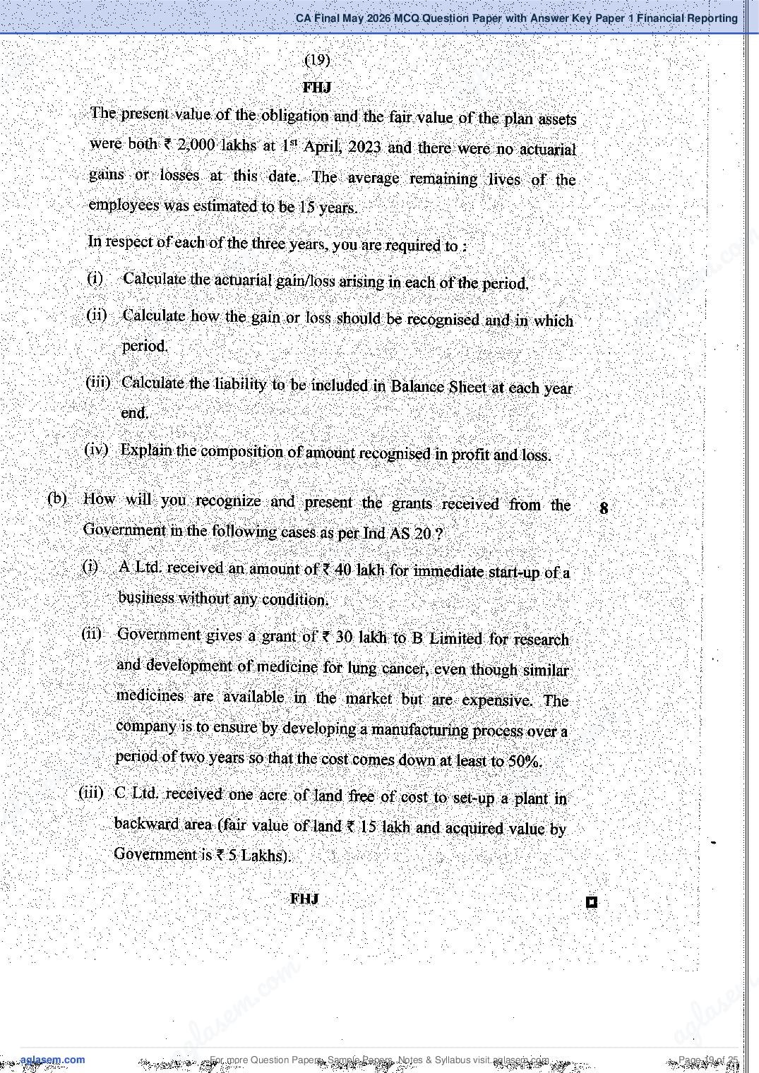CA Final 2026 MCQ Papers, Answer Key and Suggested Answers PDF (Jan, May)
