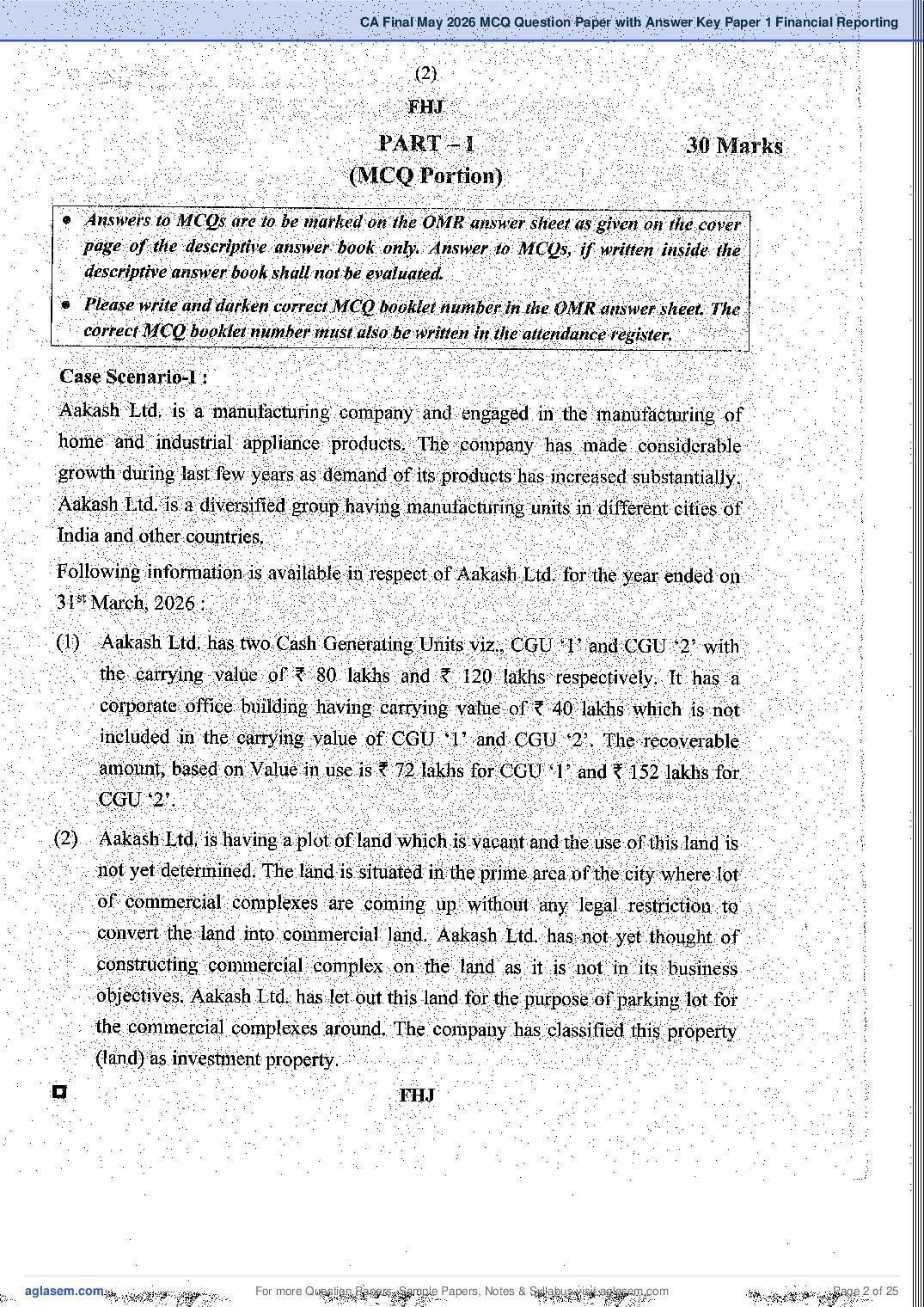 CA Final 2026 MCQ Papers, Answer Key and Suggested Answers PDF (Jan, May)