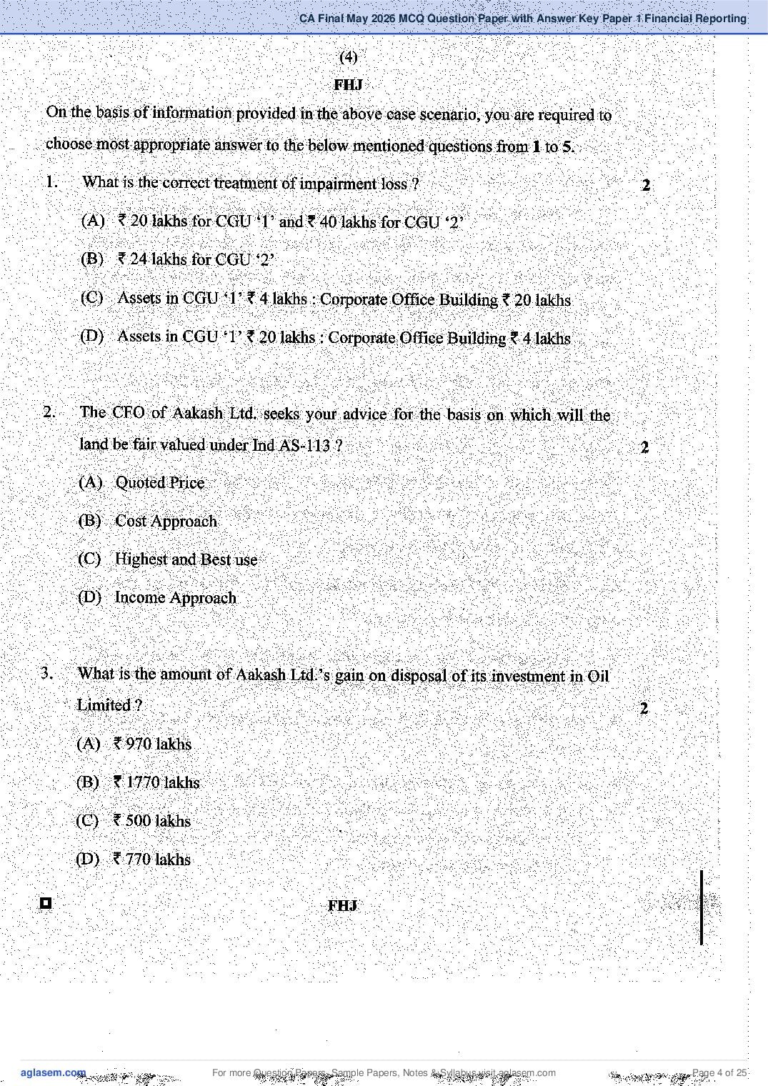 CA Final 2026 MCQ Papers, Answer Key and Suggested Answers PDF (Jan, May)