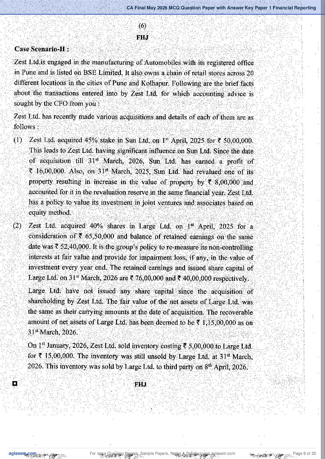 CA Final 2026 MCQ Papers, Answer Key and Suggested Answers PDF (Jan, May)
