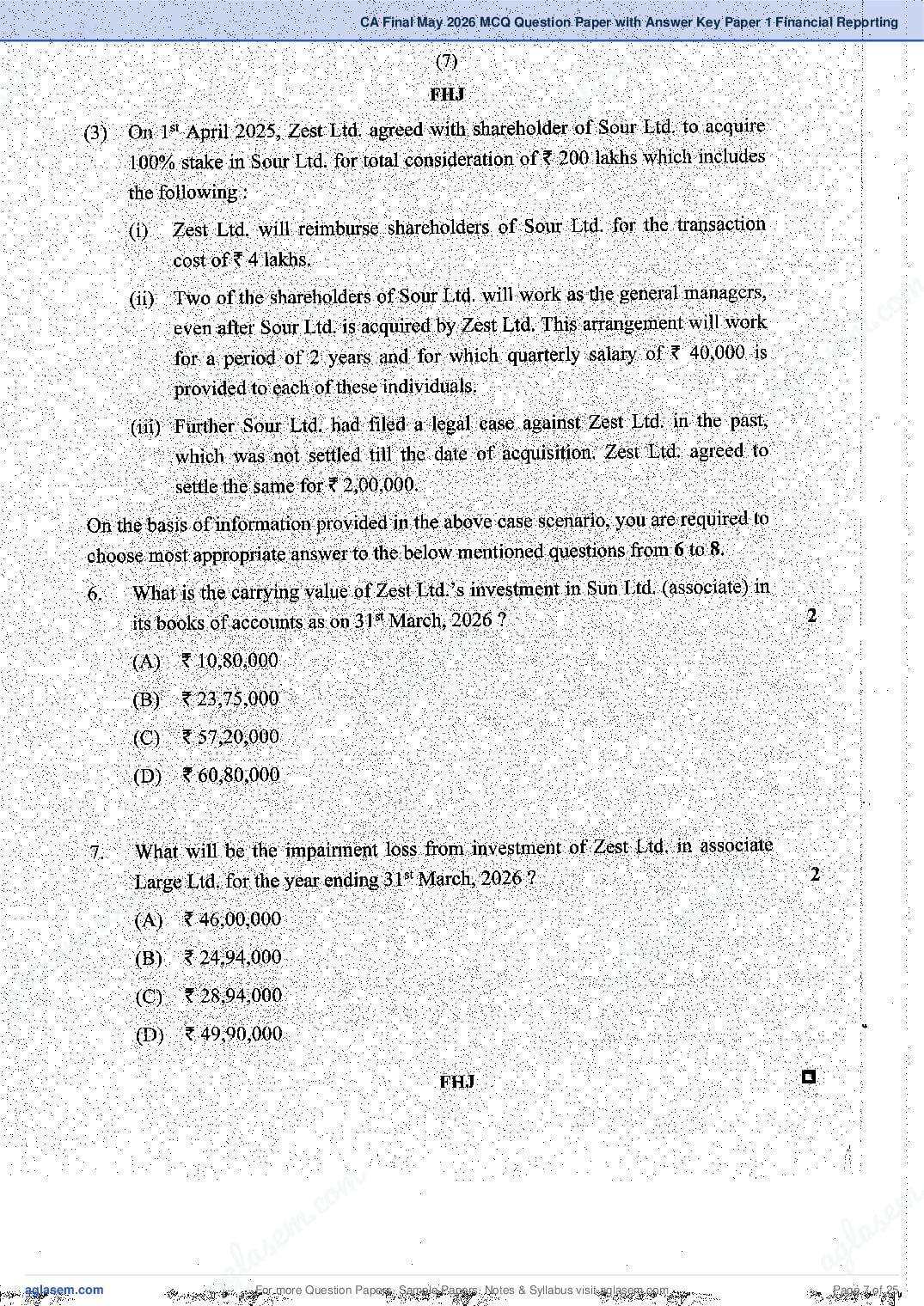 CA Final 2026 MCQ Papers, Answer Key and Suggested Answers PDF (Jan, May)