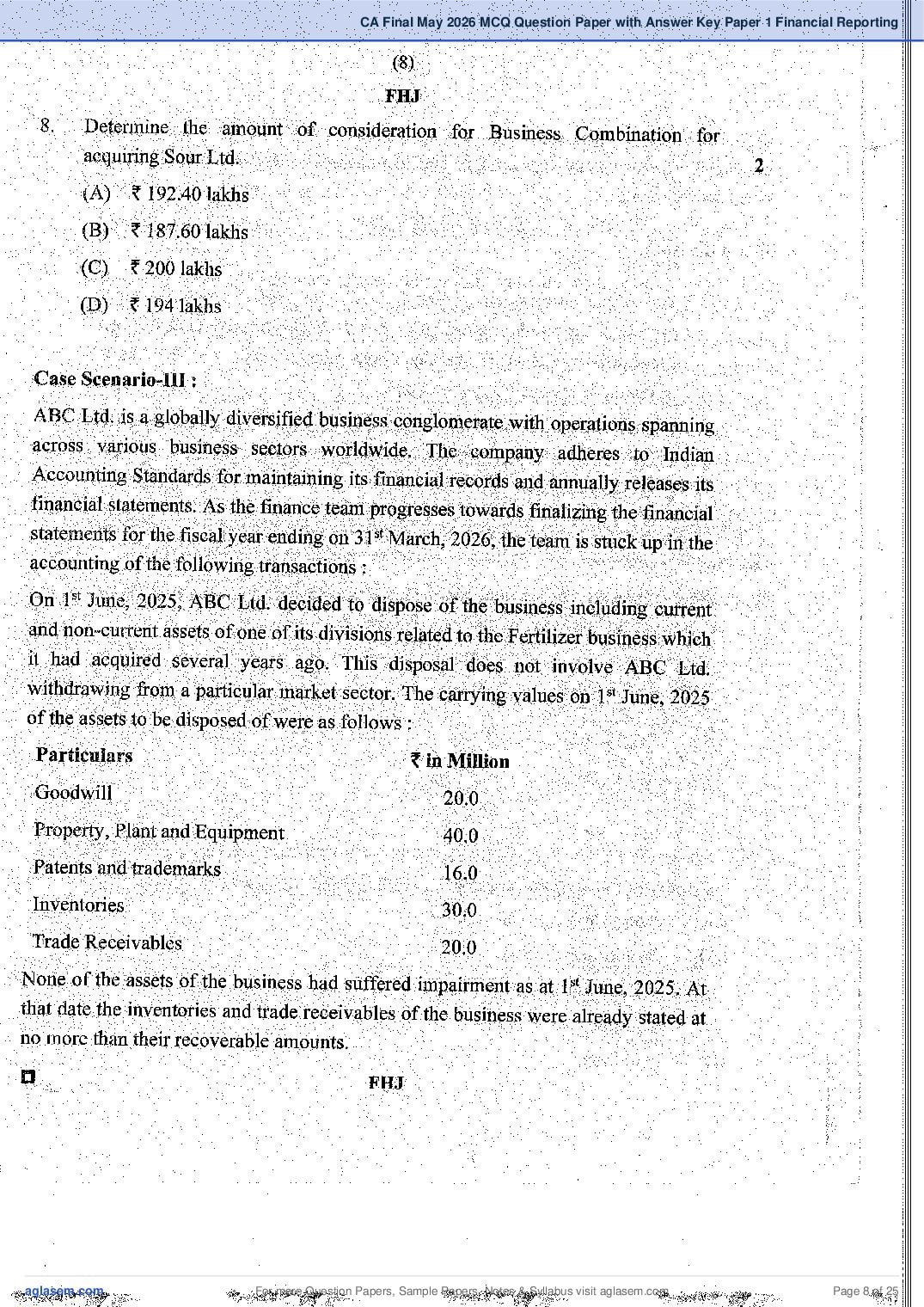 CA Final 2026 MCQ Papers, Answer Key and Suggested Answers PDF (Jan, May)