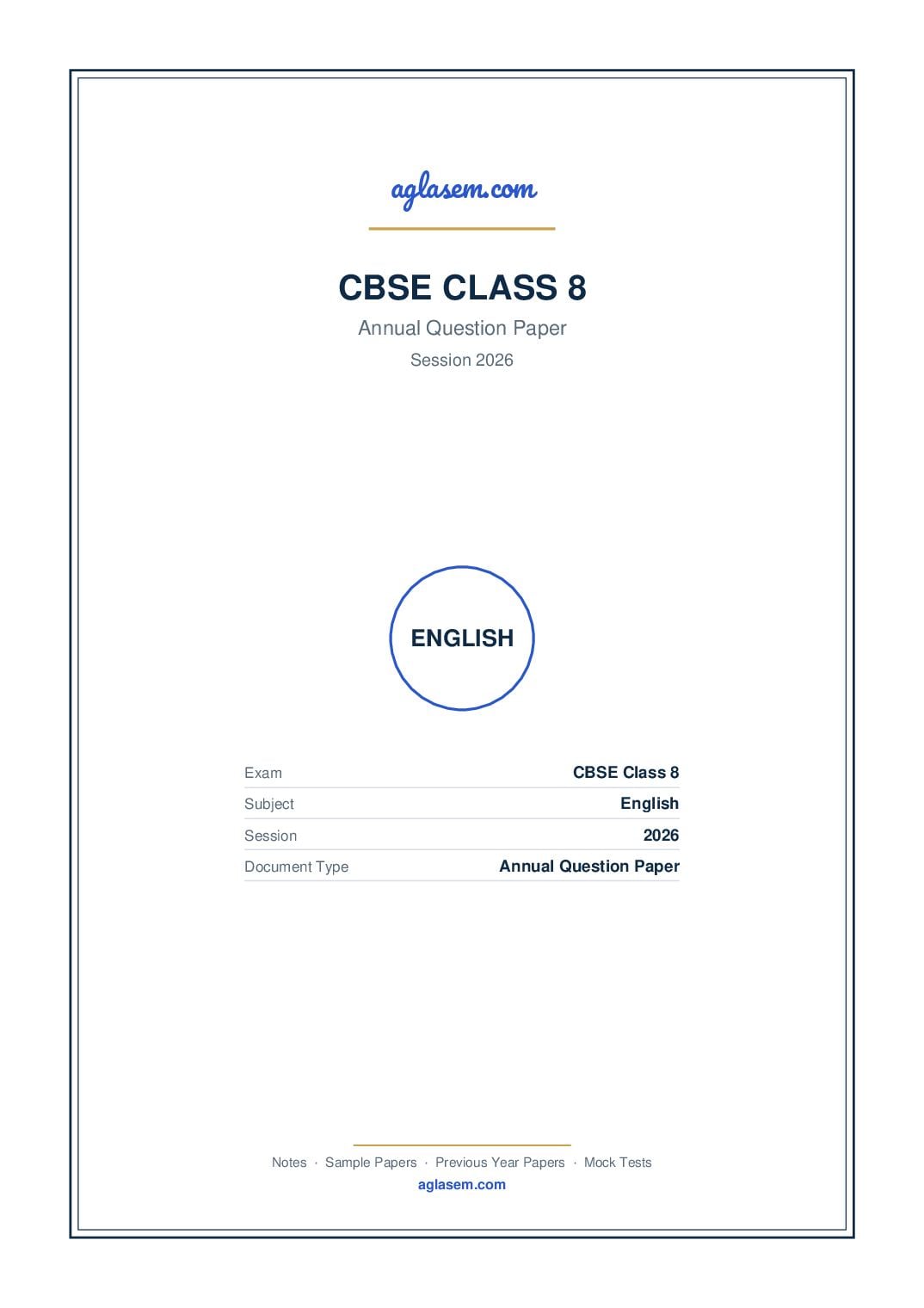 Class 8 Question Paper 2026 English - Page 1 of 13
