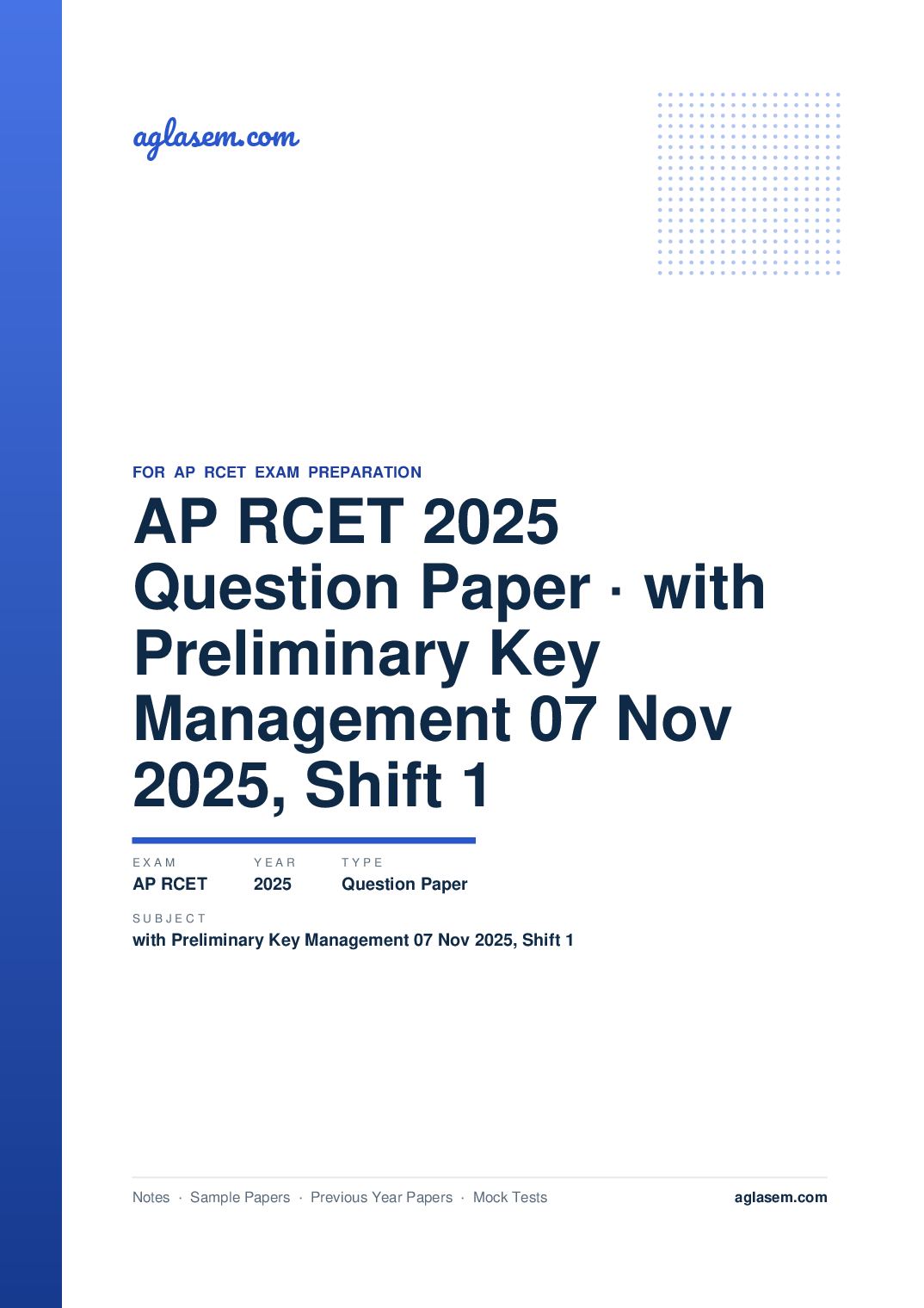 AP RCET 2025 Question Paper with Preliminary Key Management 07 Nov 2025, Shift 1 - Page 1 of 60