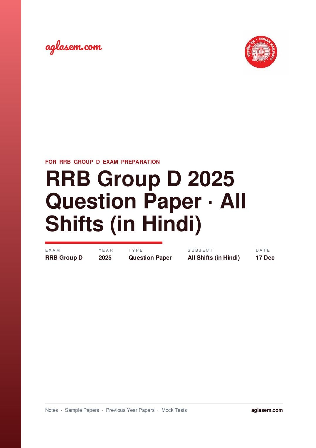 RRB Group D 2025 Question Paper 17 Dec All Shifts (in Hindi) - Page 1 of 52