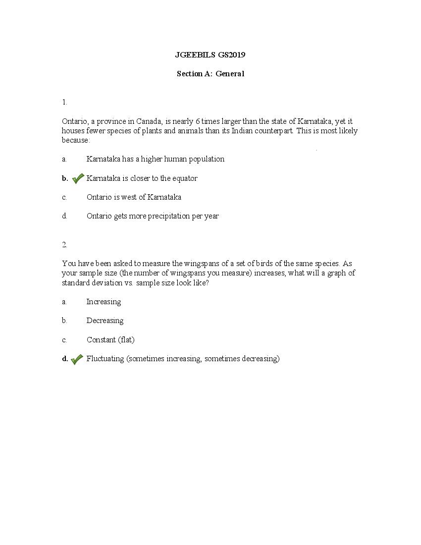 TIFR GS 2019 Question Paper Biology - Page 1