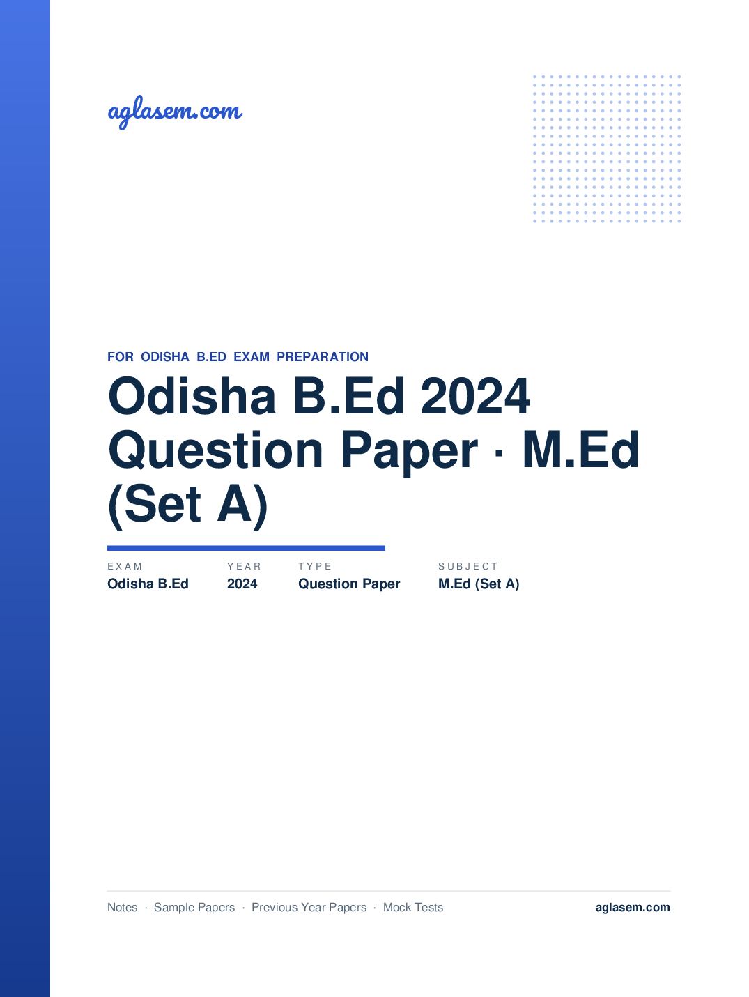 Odisha B.Ed 2024 Question Paper M.Ed (Set A) - Page 1 of 17