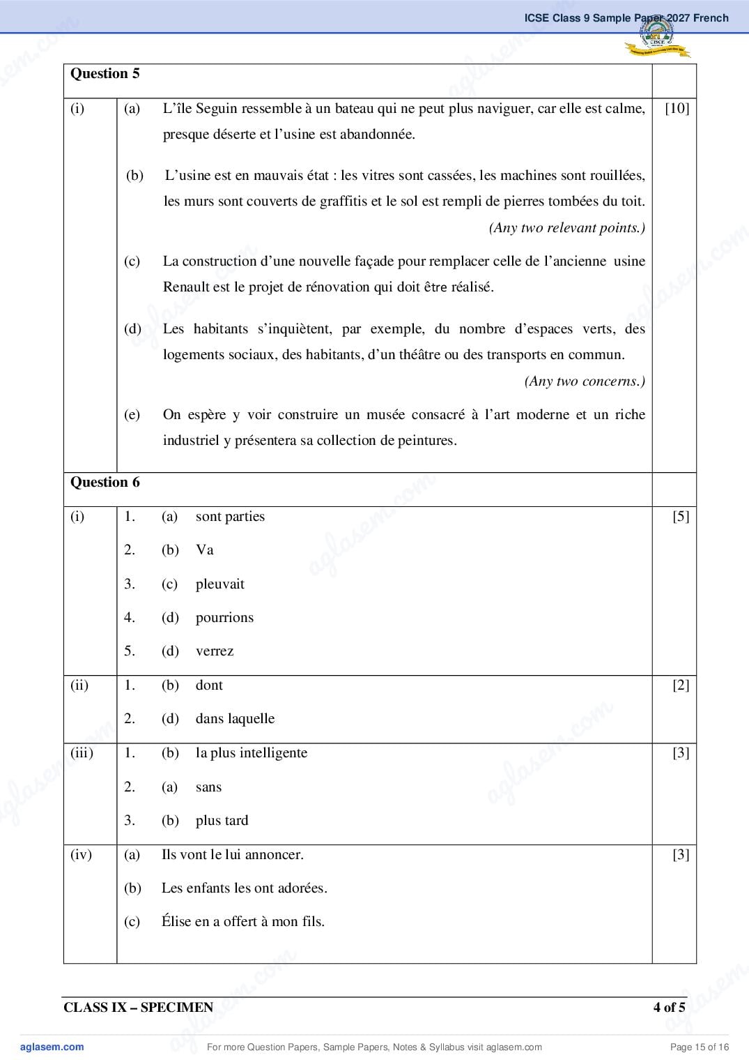 ICSE Class 9 French Specimen Paper 2027 (PDF)