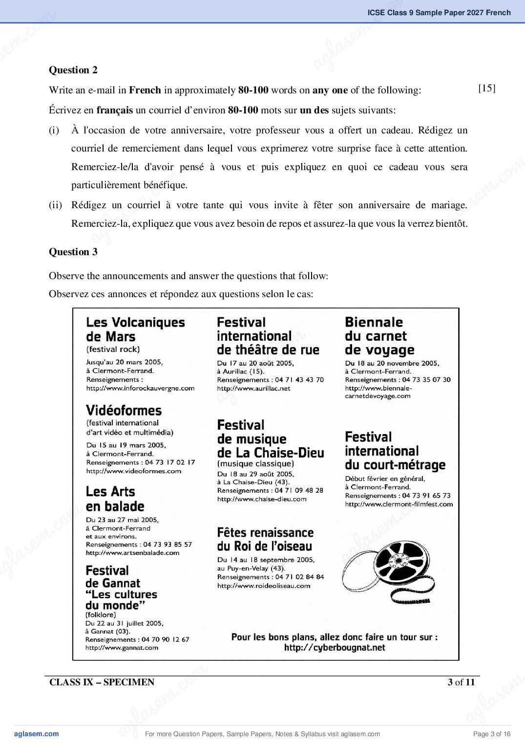 ICSE Class 9 French Specimen Paper 2027 (PDF)