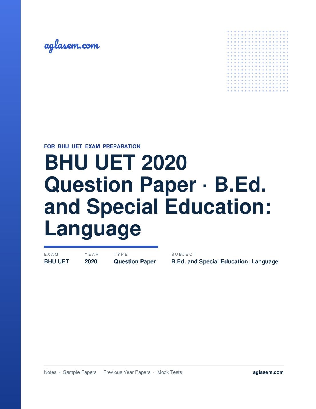 BHU UET 2020 Question Paper B.Ed. and Special Education: Language - Page 1 of 48