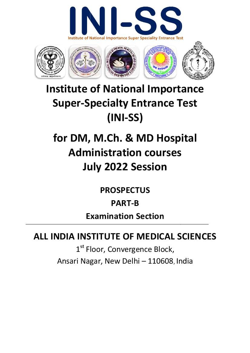 INI SS July 2022 Part-B Information Brochure for AIIMS - Page 1