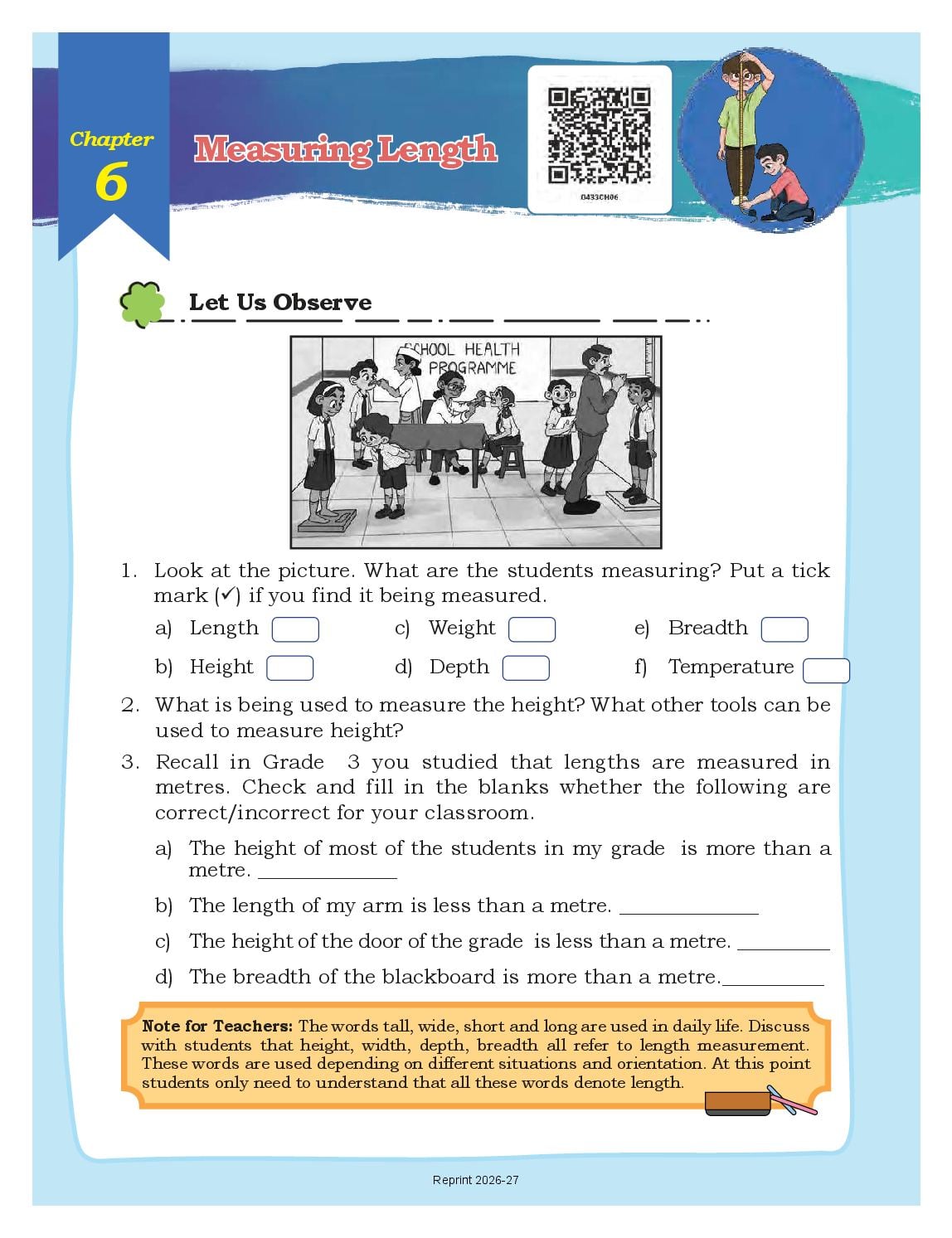 NCERT Book Class 4 Mathematics (Math Mela) Chapter 6 Measuring Length - Page 1 of 15