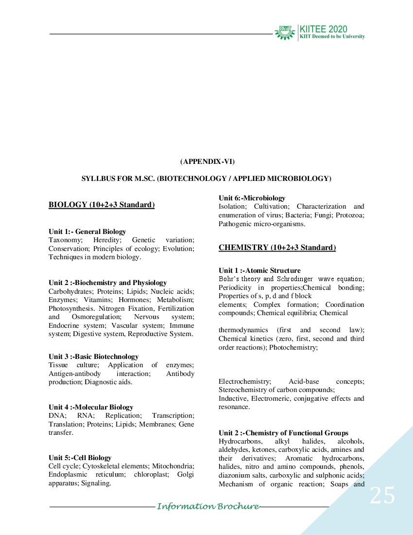 KIITEE 2022 Syllabus for M.Sc Biotech Applied Microbiology - Page 1
