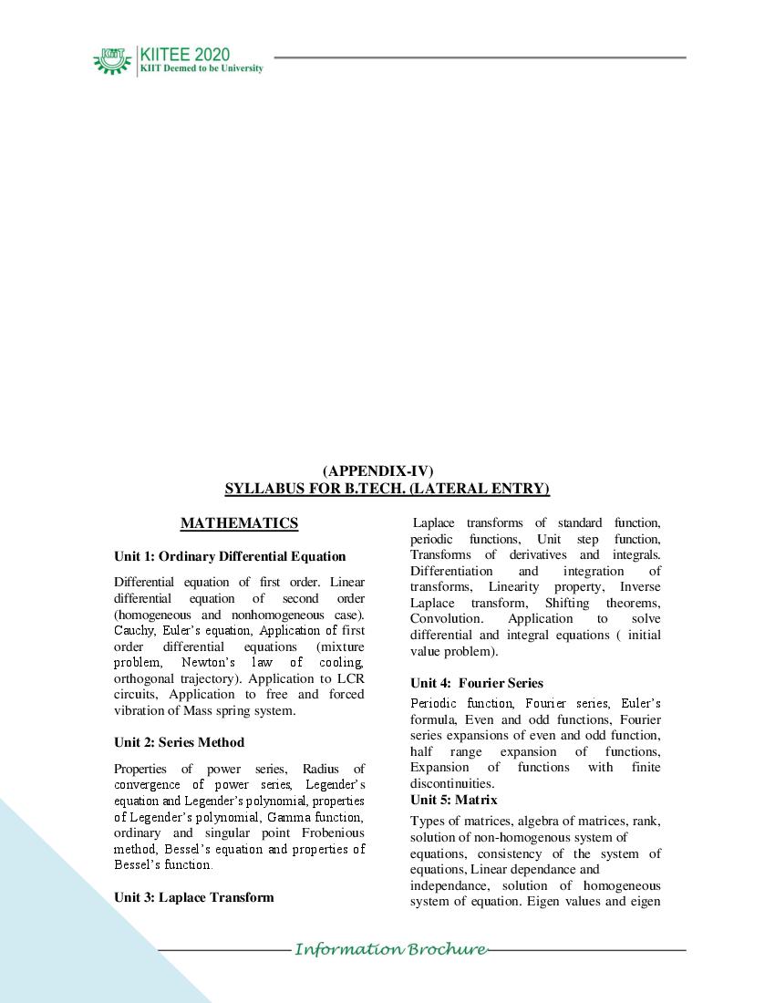 KIITEE 2022 Syllabus for B.Tech Lateral Entry - Page 1