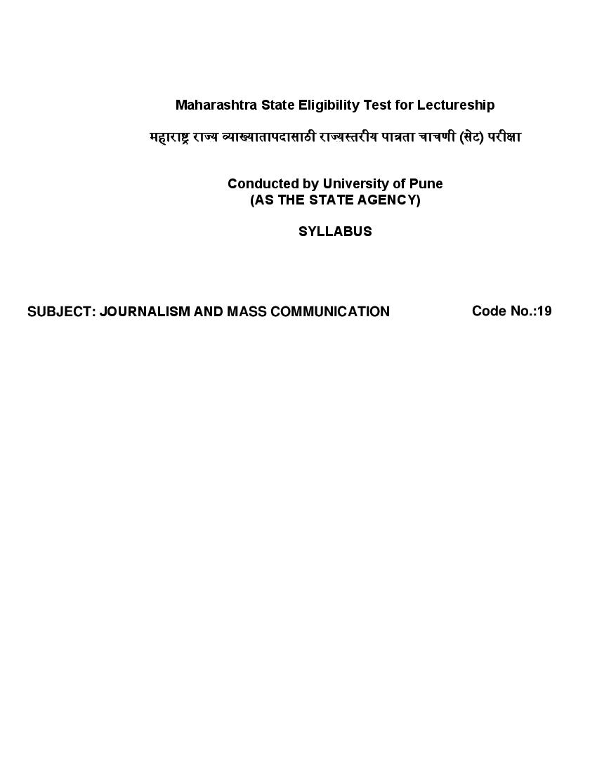 MAHA SET 2020 Syllabus Journalism and Mass Communication - Page 1 of 8